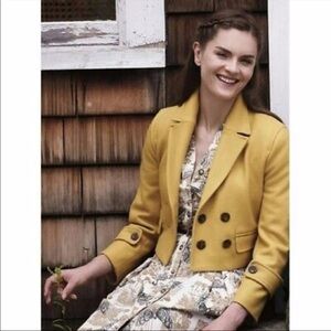 Anthropologie Cartonnier Yellow Cropped Double Breasted Wool Blend Coat Jacket